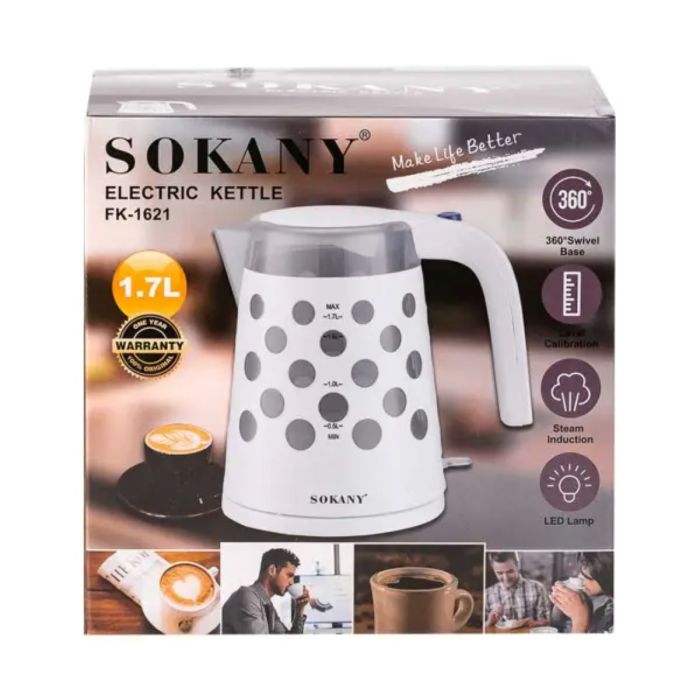 Електричний чайник 1.7 л Sokany електрочайник 1850 Вт Чорний FK1621B