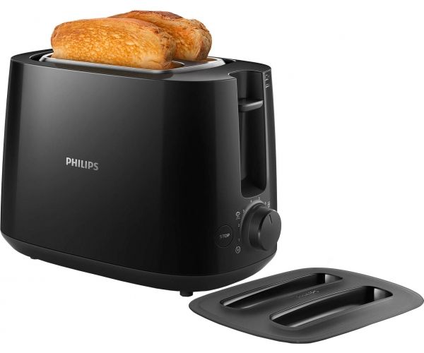 Тостер Philips Daily Collection 830Вт, крышка от пыли, пластик, черный