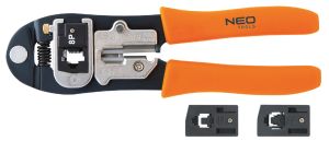 Клещи обжимные Neo Tools, для обжима наконечников 4P,6P,8P, сменные головки, 195мм