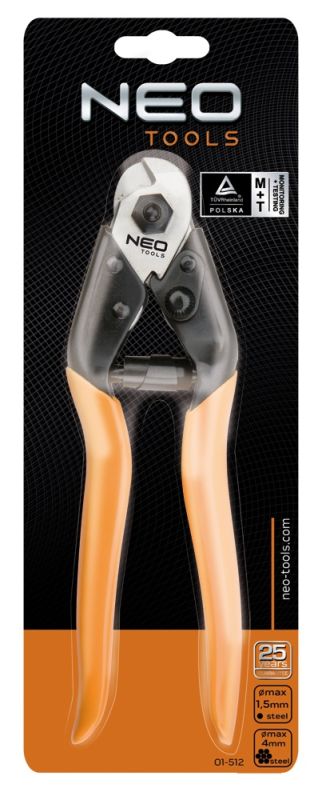 Ножиці Neo Tools для різання арматури і сталевого троса, CrV, 190мм