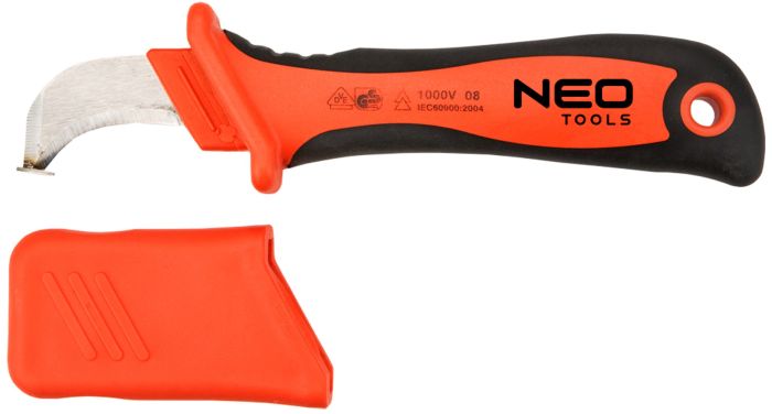 Нож монтёрский Neo Tools, диэлектрический, для работ под напряжением 1000В, изогнутое лезвие 50мм, 190мм