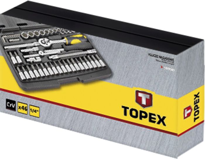 Набор инструментов TOPEX, набор торцевых головок 1/4", 46шт, CrV