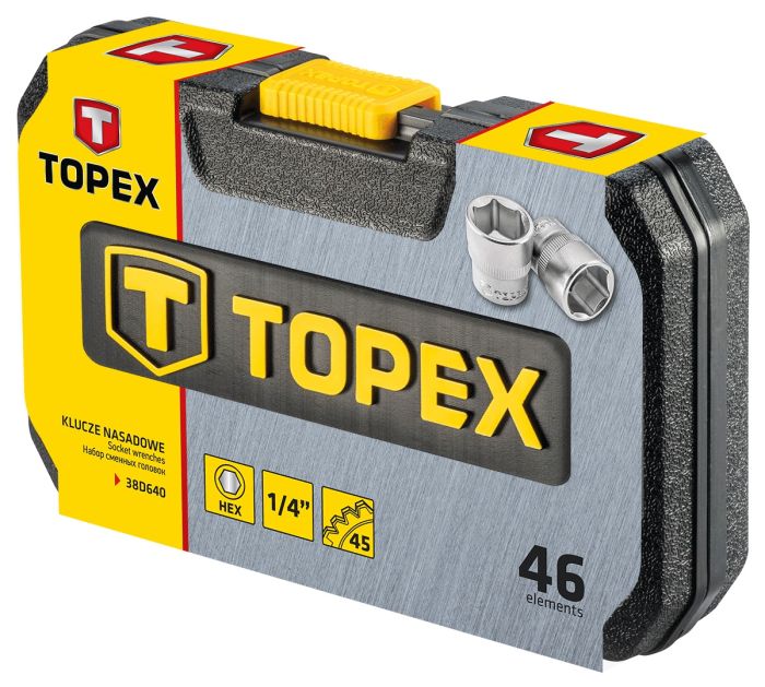 Набор инструментов TOPEX, набор торцевых головок 1/4", 46шт, CrV
