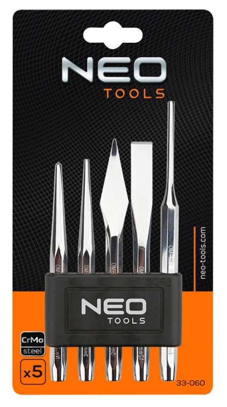 Пробойник и керн Neo Tools, (зубил и долет), набор 5шт