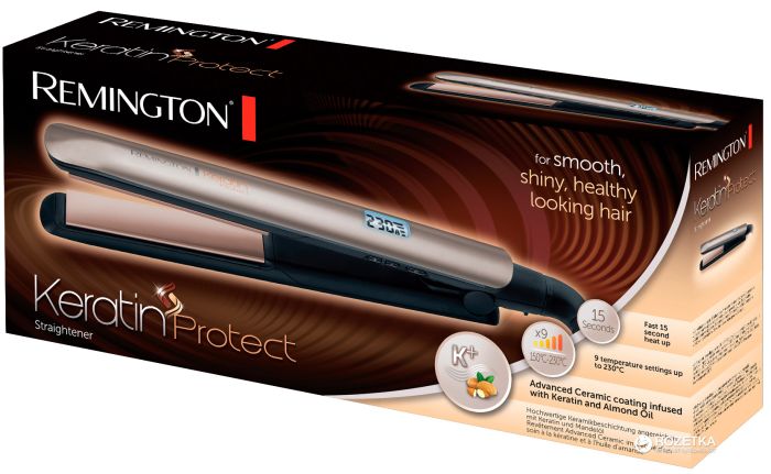 Випрямитель Remington Keratin Protect, 50Вт, темп.режимов-9, 150-230С, дисплей, керамика, серебристый