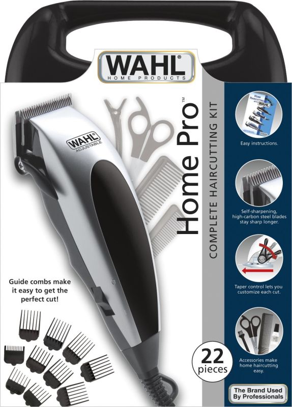 Машинка для стрижки WAHL HomePro, от сети, вибрационный мотор, насадок-8, кейс,ножницы, расчески в компл., сталь, чорно-серебр.
