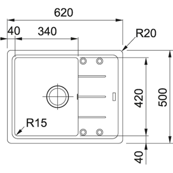 Мойка кухонная Franke Basis, фрагранит, прямоуг., с крылом, 620х500х200мм, чаша- 1, накладная, BFG 611-62, оникс
