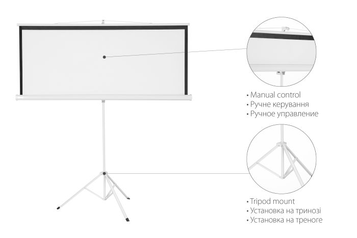 Екран на тринозі 2E 1:1, 96", 1.72x1.72 м, MW