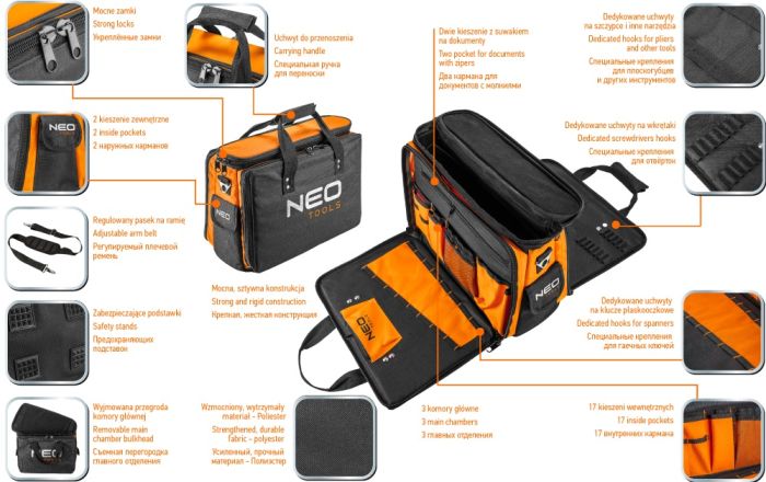 Сумка для инструмента Neo Tools, жесткая конструкция, полиэстер 600D, 33х43.5х20см
