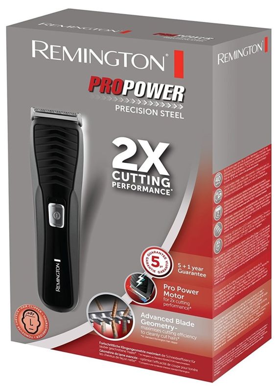 Машинка для стрижки  Remington Pro Power Precision Steel, сеть+акум., роторный мотор, насадок-2, сталь, черный