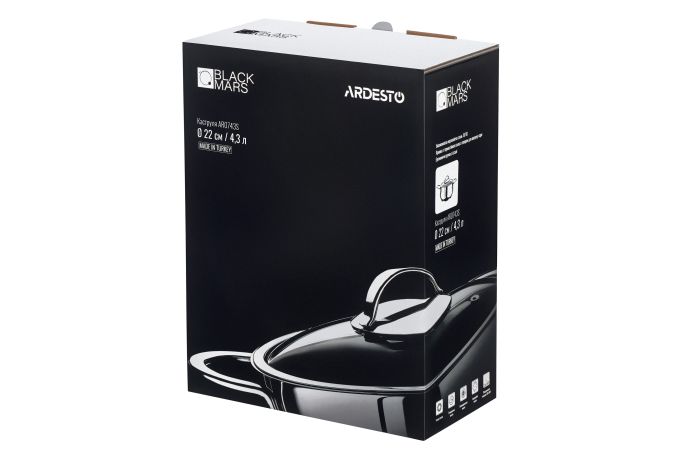 Кастрюля со стеклянной крышкой Ardesto Black Mars, 4.3л, нержавеющая сталь
