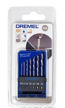 Набор сверл по металлу Dremel 628, 7шт, HSS, 0.8-3мм, кейс