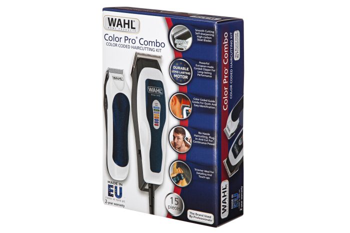 Машинка для стрижки WAHL ColorPro Combo, от сети, вибрационный мотор, насадок-8, кейс, мини триммер в компл., сталь, бело-синий