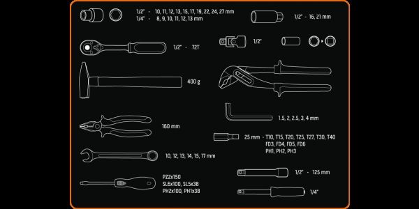 Набор инструментов Neo Tools, 1/2", 1/4", 56шт, универсальный, CrV