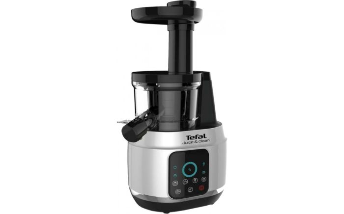 Соковыжималка Tefal Juice&Clean шнековая 150Вт, чаша-0.8л, жмых-0.8л, пластик, серебристо-черный