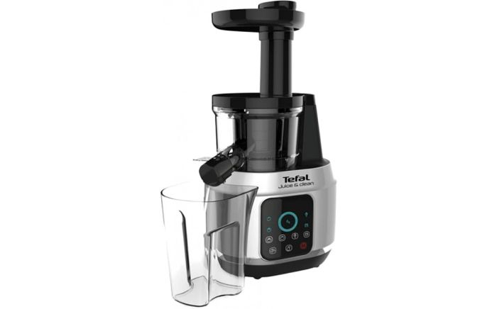 Соковыжималка Tefal Juice&Clean шнековая 150Вт, чаша-0.8л, жмых-0.8л, пластик, серебристо-черный