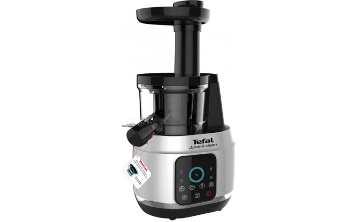Соковыжималка Tefal Juice&Clean шнековая 150Вт, чаша-0.8л, жмых-0.8л, пластик, серебристо-черный