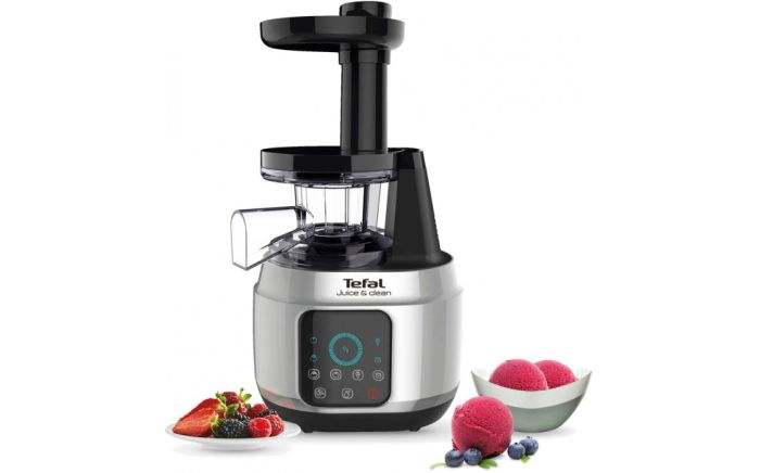 Соковыжималка Tefal Juice&Clean шнековая 150Вт, чаша-0.8л, жмых-0.8л, пластик, серебристо-черный