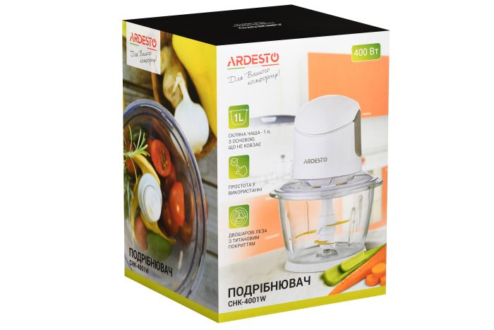 Измельчитель ARDESTO, 400Вт, чаша-1000мл, стекло, корпус-пластик, белый