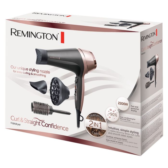 Фен Remington Curl&Straight Confidence, 2200Вт, режимов-3, дифузор,расческа,иониз-я, хол. обдув, черно-беж