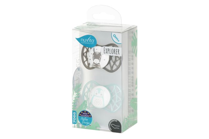 Пустышка Nuvita 7066 Air55 Explorer ортодонтическая 0m+ (зебра, пингвин) 2шт