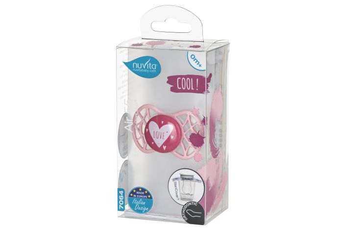 Пустышка Nuvita 7064 Air55 Cool ортодонтическая 0m+ "LOVE" розово-персиковая