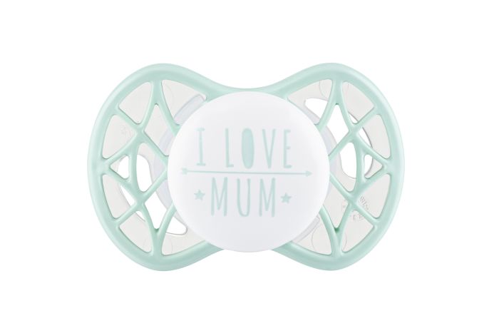 Пустышка Nuvita 7065 Air55 Cool симметрическая 0m+ "I LOVE MUM" мятная