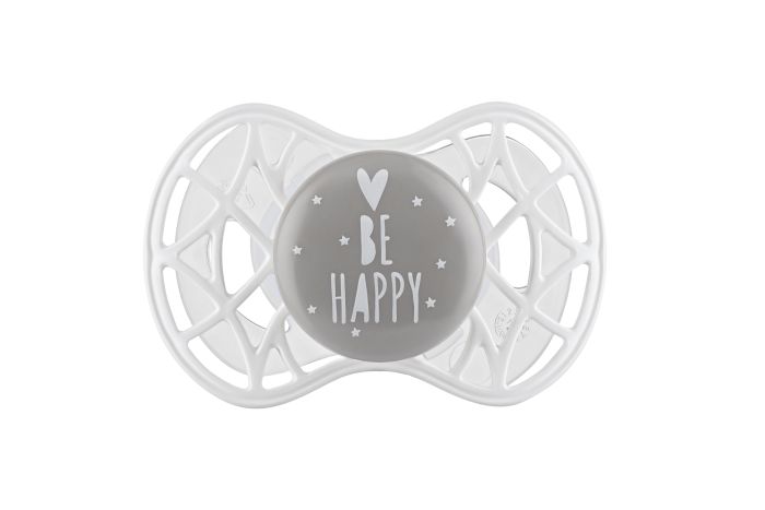 Пустышка Nuvita 7084 Air55 Cool ортодонтическая 6m+ "BE HAPPY" жемчужно-серая