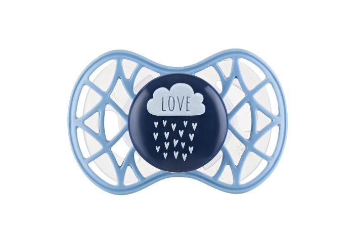 Пустышка Nuvita 7085 Air55 Cool симметрическая 6m+ "LOVE" голубо-синяя