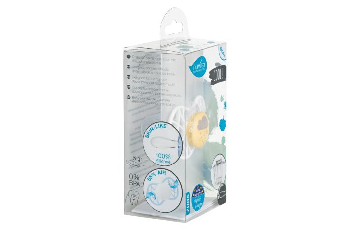 Пустышка Nuvita 7085 Air55 Cool симметрическая 6m+ "LOVE" желто-серая
