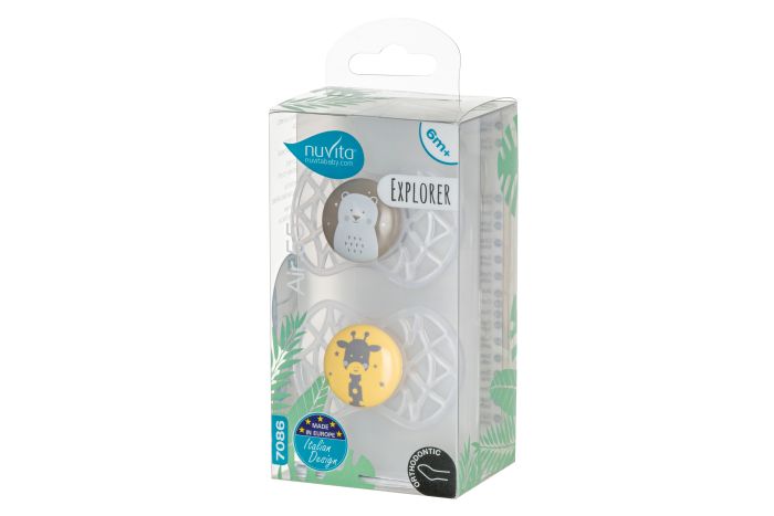 Пустышка Nuvita 7086 Air55 Explorer ортодонтическая 6m+ (мишка, жираф) 2шт