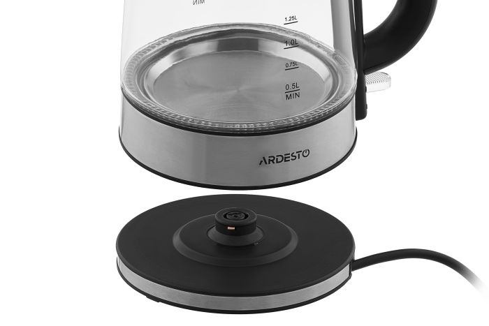 Электрочайник Ardesto 1.7л, Strix, стекло, серебристо-черный