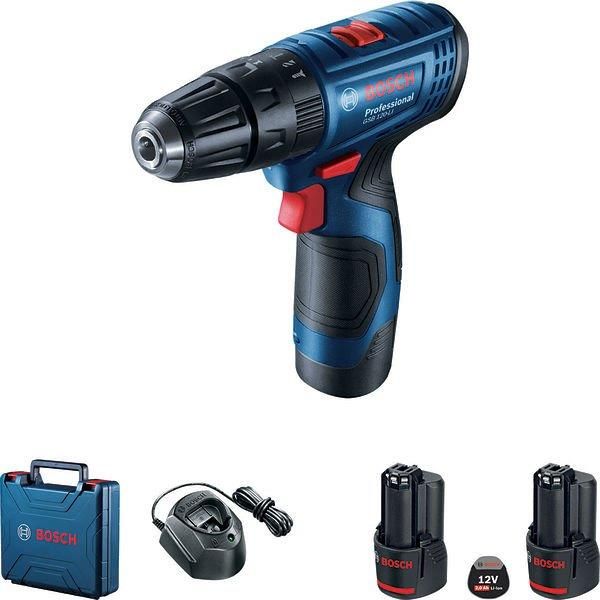 Шуруповерт-дрель аккумуляторный Bosch GSB 120-Li, 12В 2х2 Ач, 11/28Нм, 400/1300об/мин, ЗУ, кейс, 0.89 кг