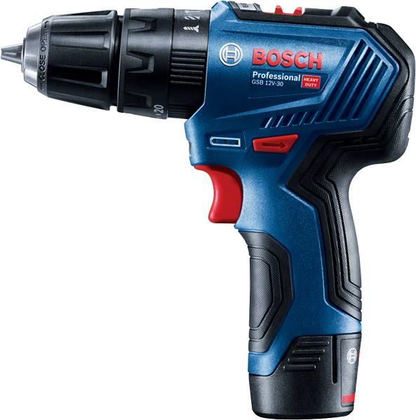 Шуруповерт-дрель ударный аккумуляторный  Bosch GSB 12V-30, 12В 2х2Ач, 18/30Нм, 20+2, 0-420/1600об/мин, кейс, 0.82кг