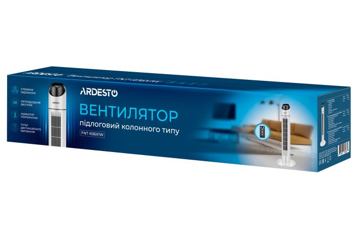 Вентилятор ARDESTO колонний, 90см, 50Вт, пульт ДК, дисплей, чорно-білий