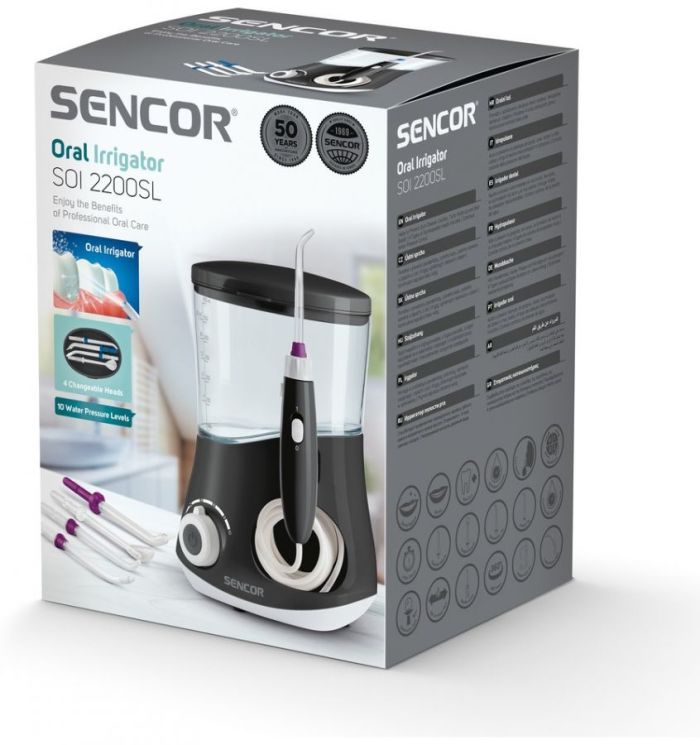 Ирригатор Sencor стационарный, чаша 600 мл, от сети , 4 насадки, черный
