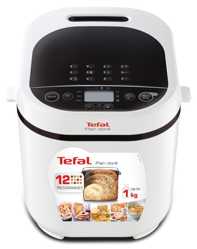 Хлебопечка Tefal PainDore 720Вт, программ-12, макс.вес -1кг, форма-прямоугольник, пластик, черно-белый