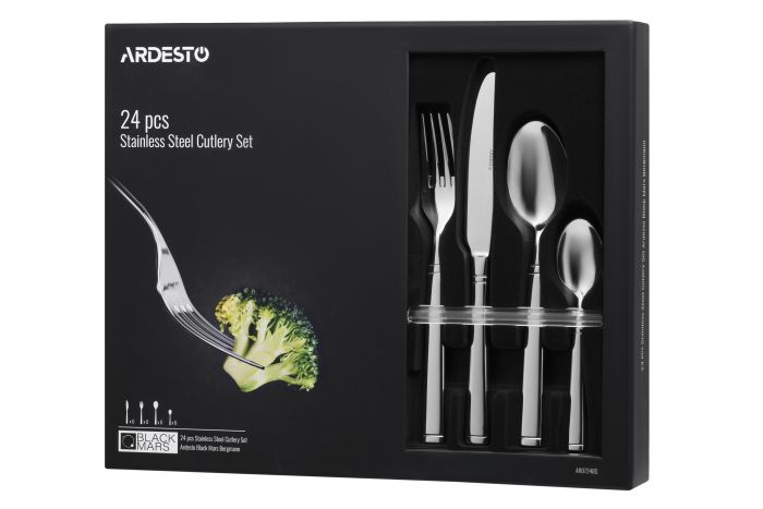 Набор столовых приборов Ardesto Black Mars Bordeaux, 24 прибора, нержавеющая сталь