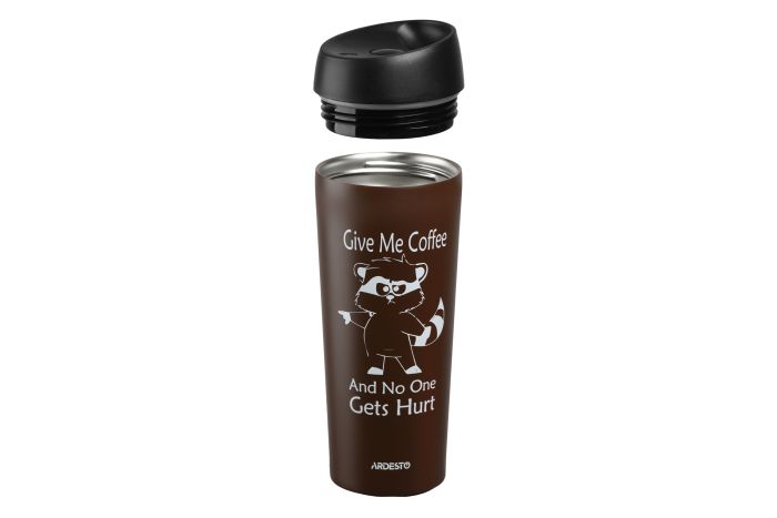 Термочашка Ardesto Coffee time Raccoon, 450мл, нержавеющая сталь, коричневый