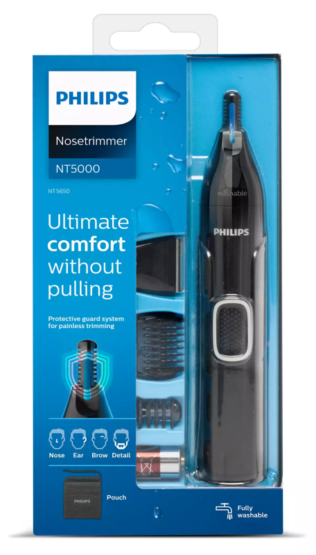 Триммер Philips Series 5000 для бороды, усов, окантовки,бровей, носа и ушей, 1хАА, насадок-4, чехол, сталь, черный