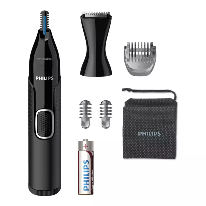 Триммер Philips Series 5000 для бороды, усов, окантовки,бровей, носа и ушей, 1хАА, насадок-4, чехол, сталь, черный