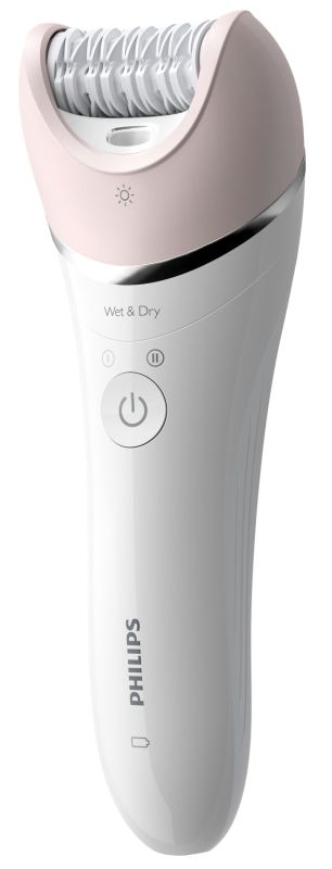 Епілятор Philips 8000 series дисковий, акумуляторний , пінцет.-32, волог.+сух., насадок-6, з підсвіткою, біло-рожевий
