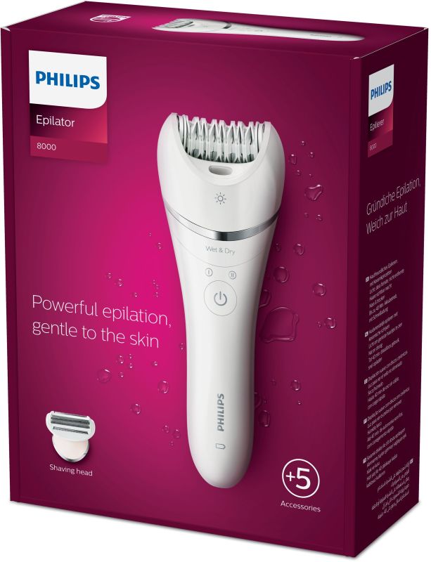 Епілятор Philips 8000 series дисковий, акумуляторний , пінцет.-32, волог.+сух., насадок-4, з підсвіткою, білий
