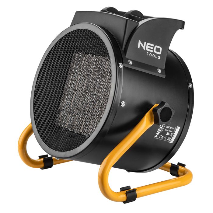 Теплова гармата електрична Neo Tools, 3кВт, 60м2, 280м3/год, керамічний нагрів. елемент (PTC), чорний, 2.69кг