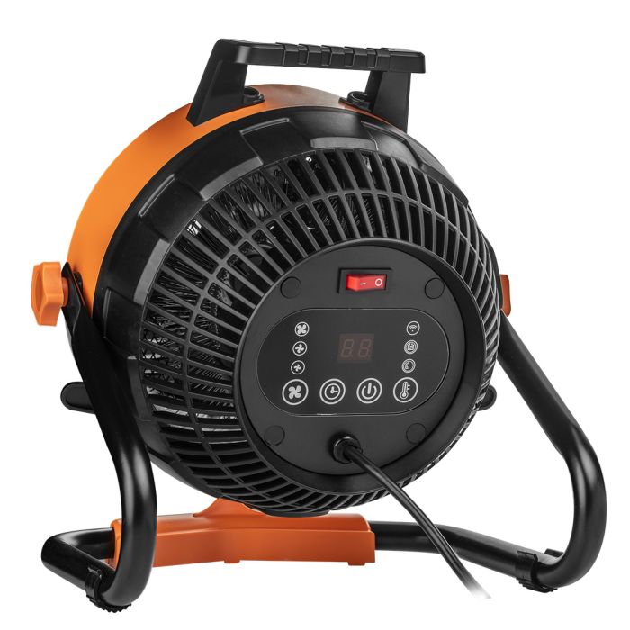Тепловая пушка электрическая Neo Tools, 2в1, 2.4кВт, 35-50м кв, 460м куб/ч, цифровая регулировка, чёрно-оранжевый