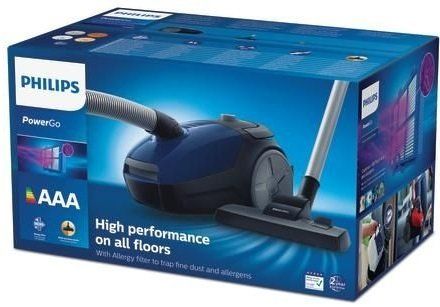 Пылесос Philips мешковой PowerGO, 750Вт, 3л, НЕРА, синий