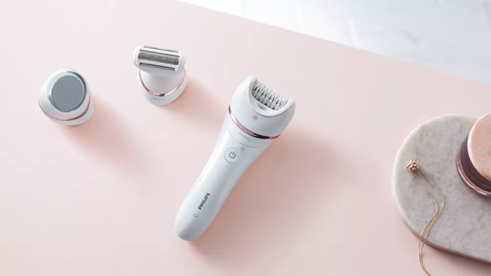 Эпилятор  Philips Epilator Series 8000 дисковый, аккумуляторный, пинцет.-32, влаж.+сух., насадок-5, бело-розовый