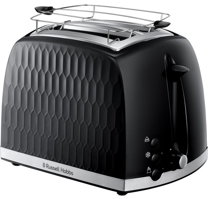 Тостер Russell Hobbs Honeycomb 850Вт, широкі слоти, пластик, чорний