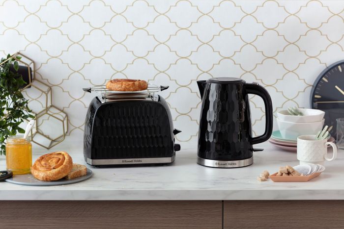 Тостер Russell Hobbs Honeycomb 850Вт, широкі слоти, пластик, чорний