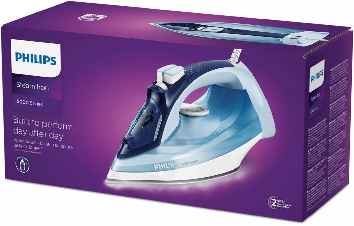 Утюг Philips 5000 Series, 2400Вт, 320мл, паровой удар -180гр, постоянный пар - 45гр, керам. подошва, голубой